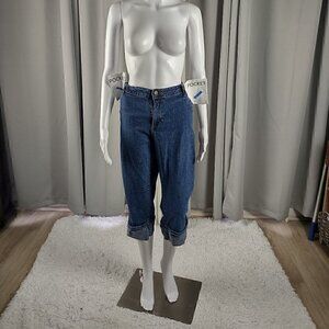 Rocawear Womens Embroidered Cotton Blend Denim Blue Capri Jeans Size 20